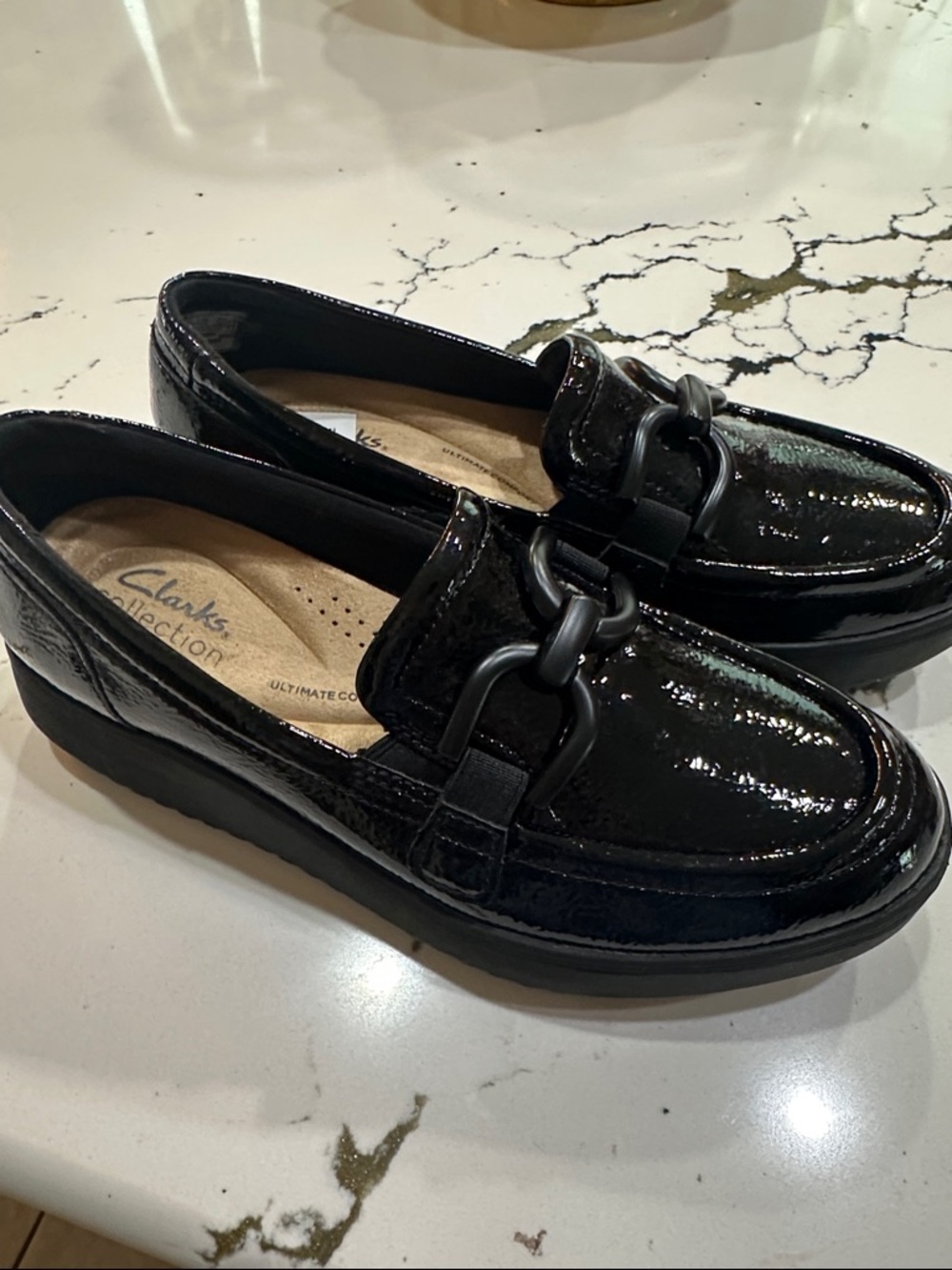 Clarks Black Patent Leather Bit-Detail Loafers